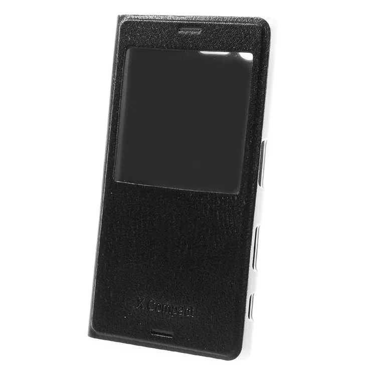 View Window Leather Mobile Phone Shell for Sony Xperia X Compact - Black