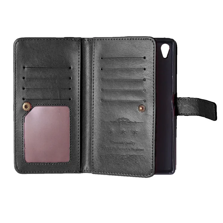 9 Card Slots Wallet Crazy Horse Leather Case for Sony Xperia Z5 Premium / Premium dual - Black