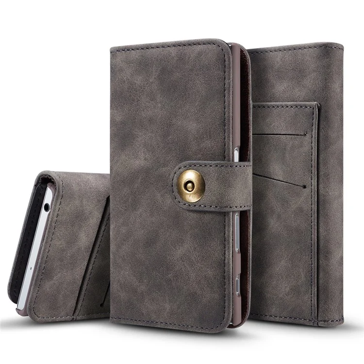 For Sony Xperia XZs / XZ Detachable 2-in-1 Vintage Leather Wallet Cover + PC Phone Case - Grey