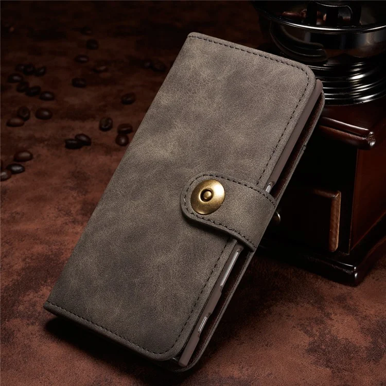 For Sony Xperia XZs / XZ Detachable 2-in-1 Vintage Leather Wallet Cover + PC Phone Case - Grey