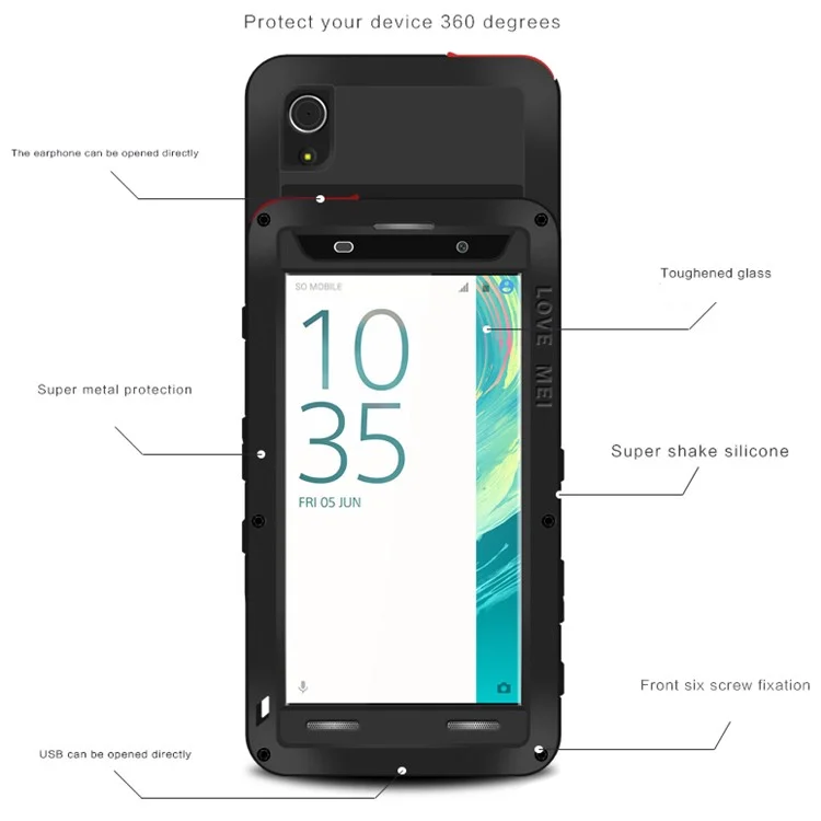 LOVE MEI Powerful Shockproof Drop-proof Dust-proof Case for Sony Xperia XA / XA dual - Black