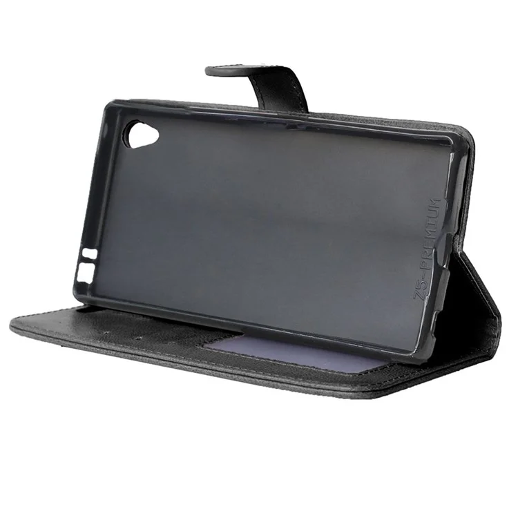 Crazy Horse Leather Wallet Case for Sony Xperia Z5 Premium / Dual - Black