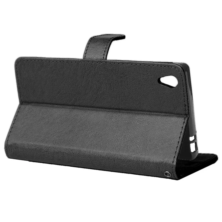 Crazy Horse Leather Wallet Case for Sony Xperia Z5 Premium / Dual - Black