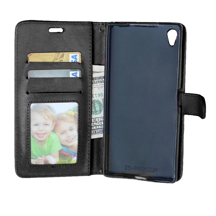 Crazy Horse Leather Wallet Case for Sony Xperia Z5 Premium / Dual - Black