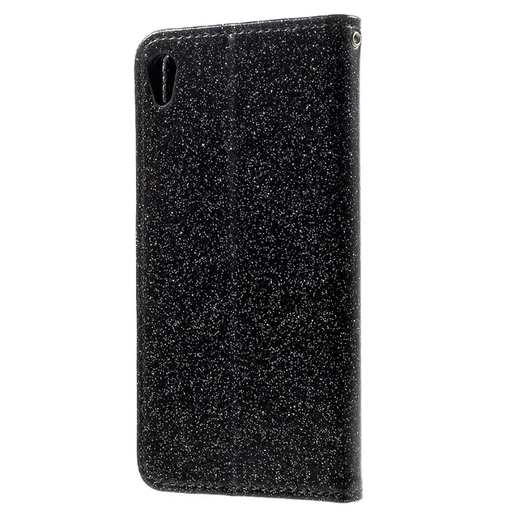 Shimmering Powder Leather Wallet Case for Sony Xperia XA / XA Dual - Black