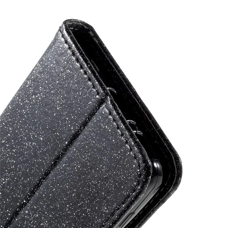 Shimmering Powder Leather Wallet Case for Sony Xperia XA / XA Dual - Black