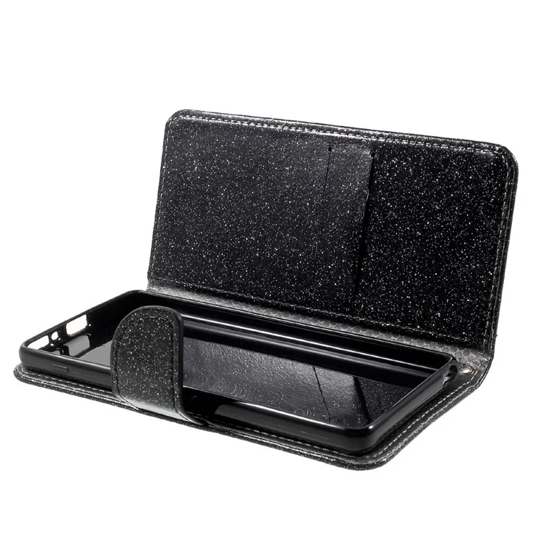 Shimmering Powder Leather Wallet Case for Sony Xperia XA / XA Dual - Black