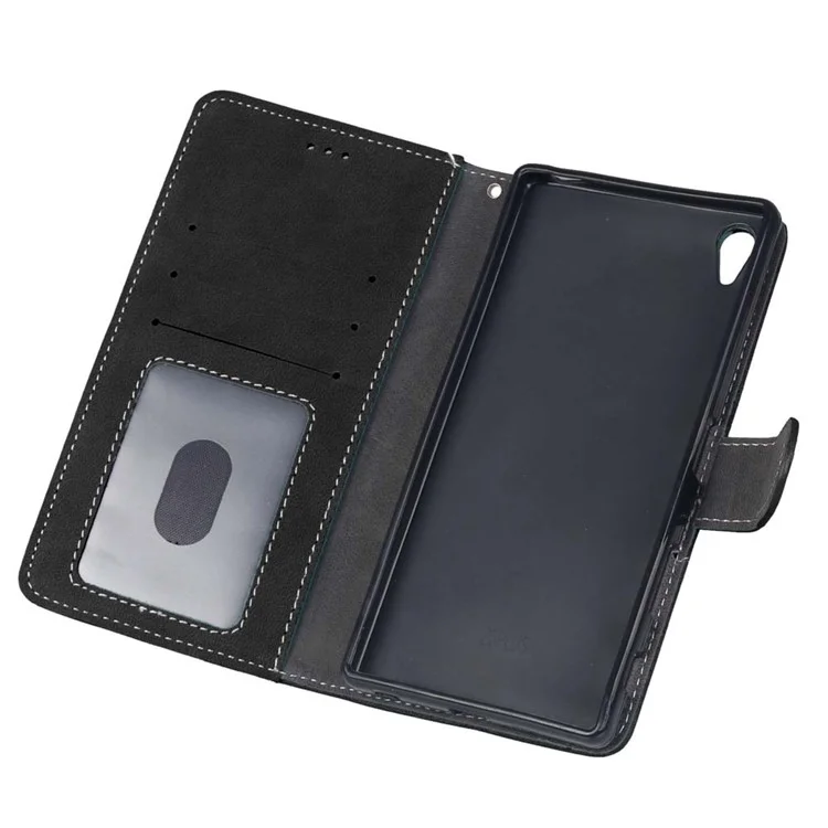 Vintage Matte PU Leather Wallet Case for Sony Xperia Z5 Premium / Premium dual - Black