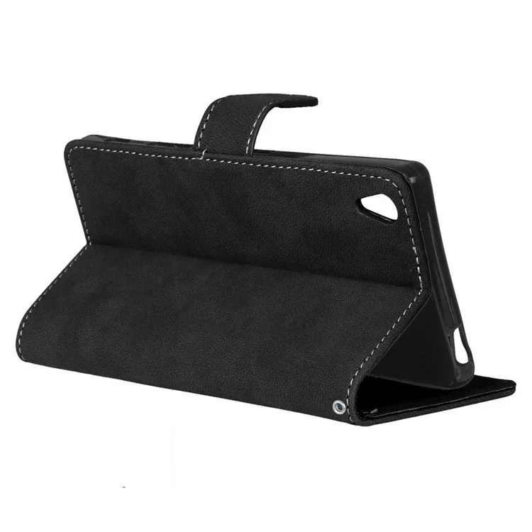 Vintage Matte PU Leather Wallet Case for Sony Xperia Z5 Premium / Premium dual - Black