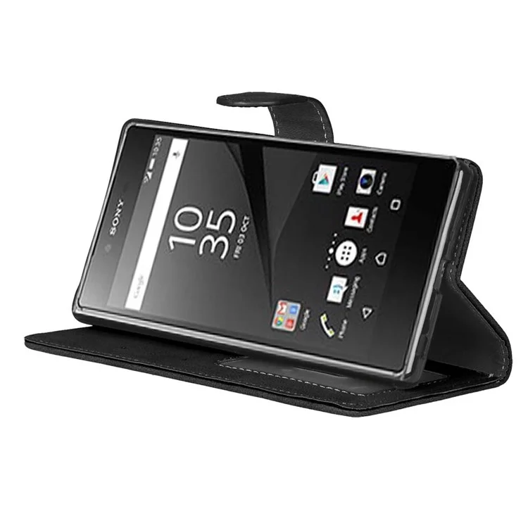 Vintage Matte PU Leather Wallet Case for Sony Xperia Z5 Premium / Premium dual - Black