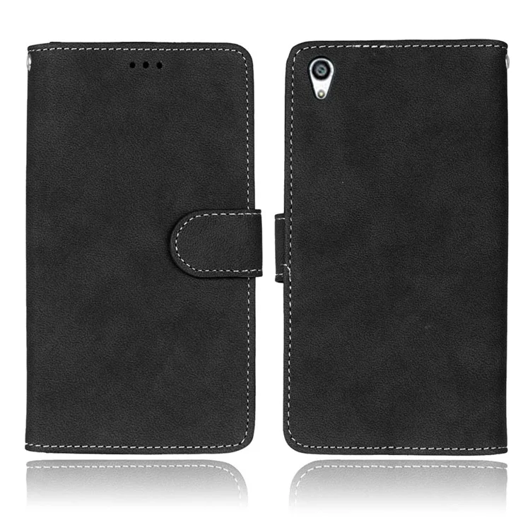 Vintage Matte PU Leather Wallet Case for Sony Xperia Z5 Premium / Premium dual - Black
