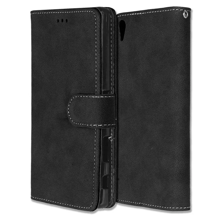 Vintage Matte PU Leather Wallet Case for Sony Xperia Z5 Premium / Premium dual - Black