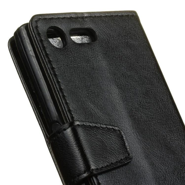 Crazy Horse Leather Wallet Case for Sony Xperia XZ Premium - Black