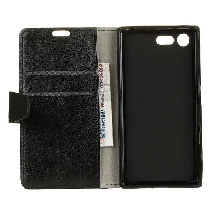Crazy Horse Leather Wallet Case for Sony Xperia XZ Premium - Black