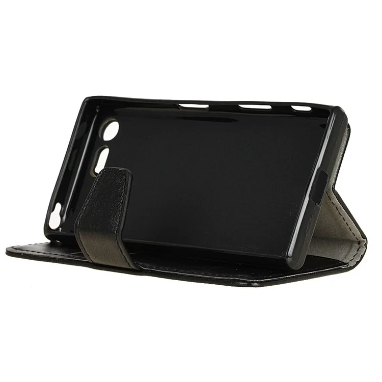 Crazy Horse Leather Wallet Case for Sony Xperia XZ Premium - Black