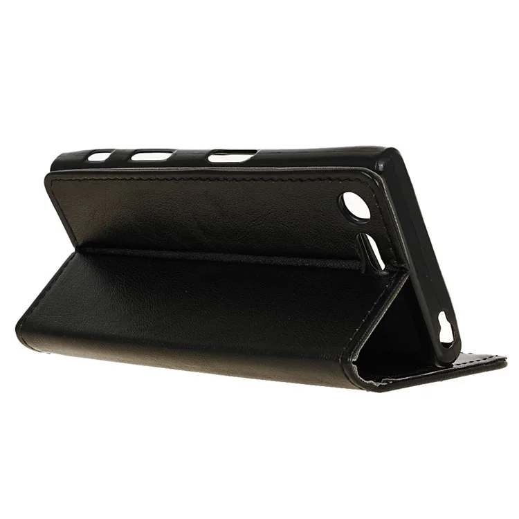Crazy Horse Leather Wallet Case for Sony Xperia XZ Premium - Black
