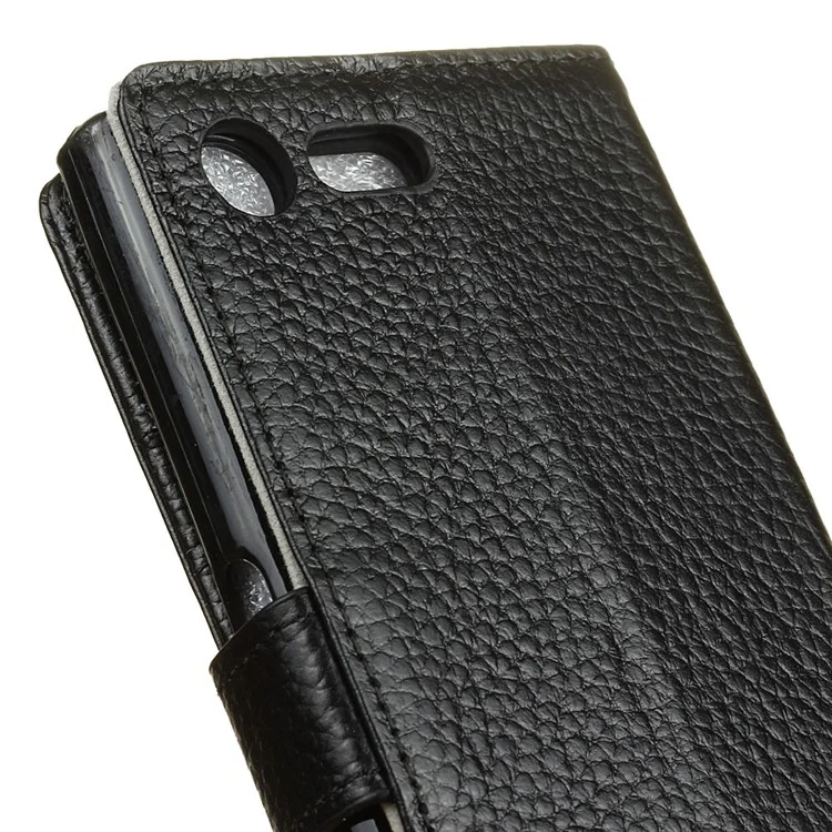 Litchi Skin Genuine Leather Wallet Case for Sony Xperia XZ Premium - Black