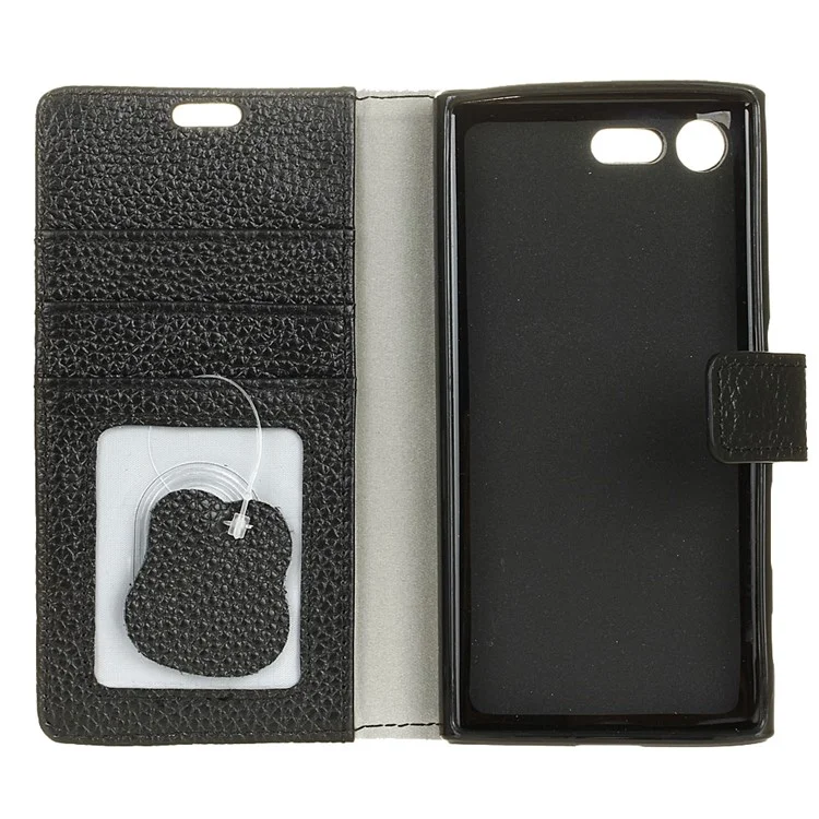 Litchi Skin Genuine Leather Wallet Case for Sony Xperia XZ Premium - Black