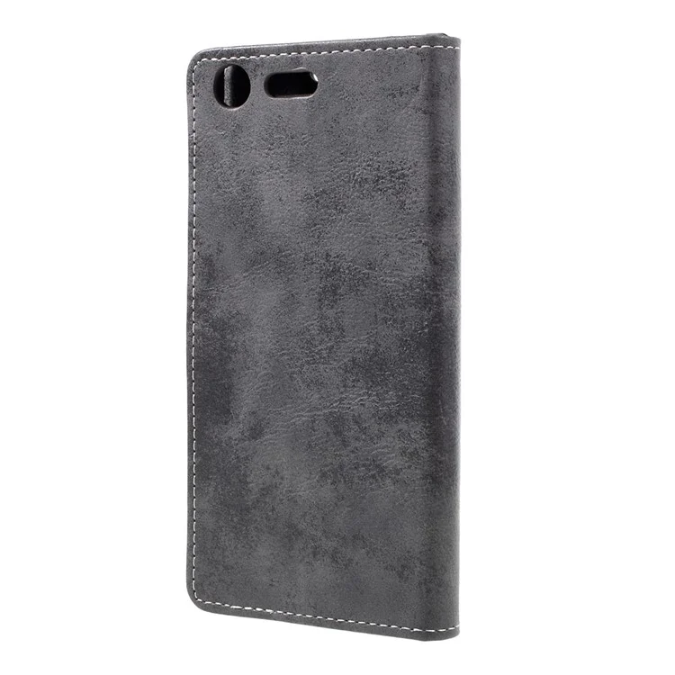 Retro Style Leather Wallet Mobile Phone Case for Sony Xperia XZ Premium - Grey