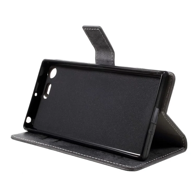 Retro Style Leather Wallet Mobile Phone Case for Sony Xperia XZ Premium - Grey