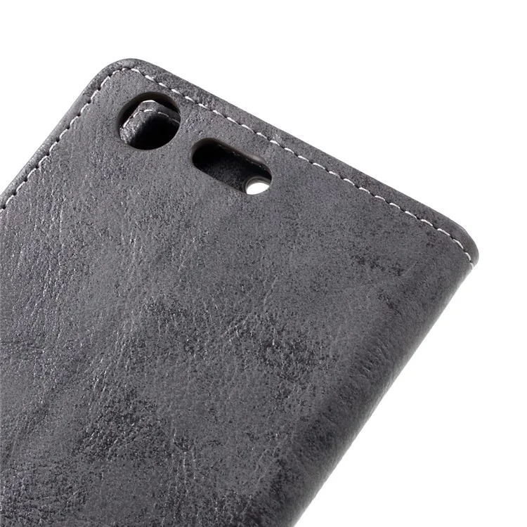 Retro Style Leather Wallet Mobile Phone Case for Sony Xperia XZ Premium - Grey