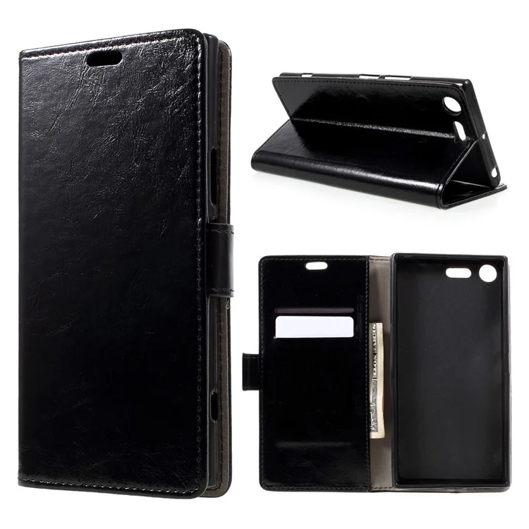 Crazy Horse Leather Wallet Mobile Cover for Sony Xperia XZ Premium - Black