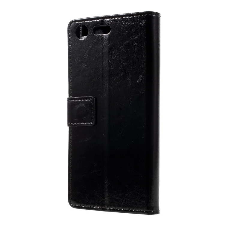 Crazy Horse Leather Wallet Mobile Cover for Sony Xperia XZ Premium - Black