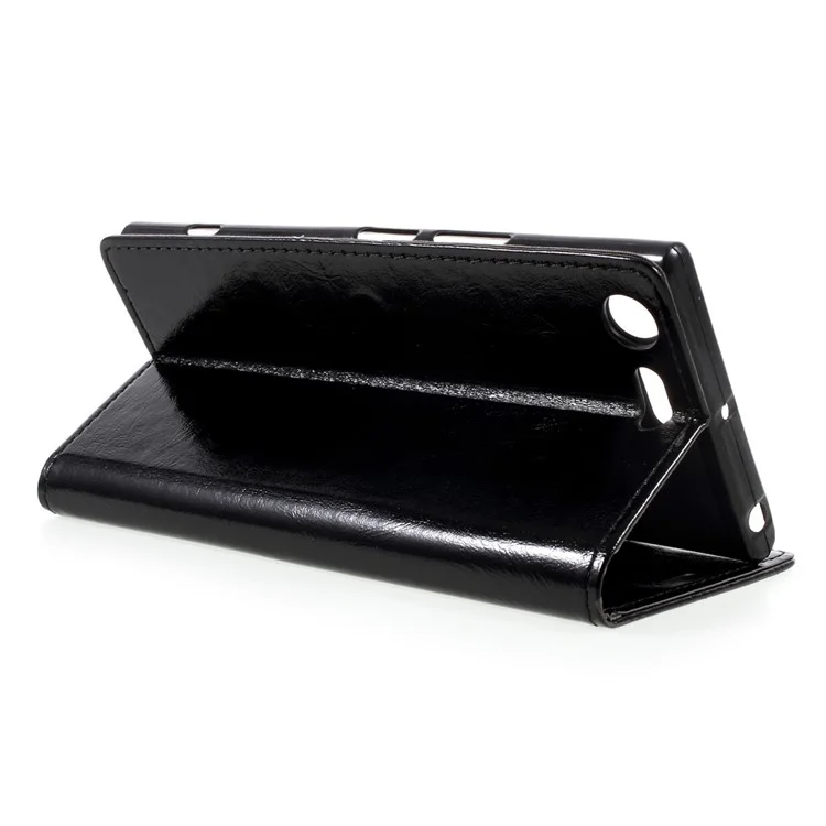 Crazy Horse Leather Wallet Mobile Cover for Sony Xperia XZ Premium - Black