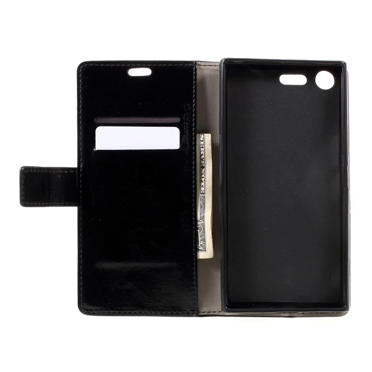 Crazy Horse Leather Wallet Mobile Cover for Sony Xperia XZ Premium - Black
