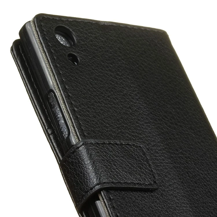 Litchi Grain Folio Leather Wallet Mobile Case for Sony Xperia XA1 - Black