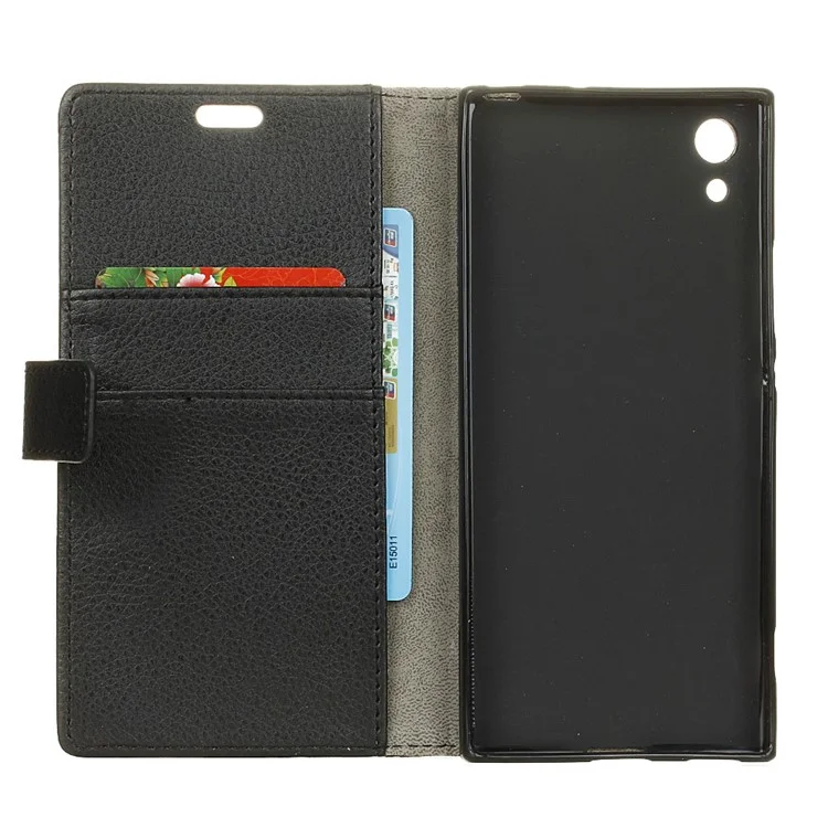 Litchi Grain Folio Leather Wallet Mobile Case for Sony Xperia XA1 - Black