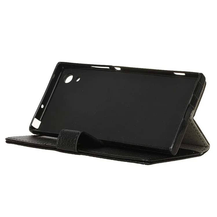 Litchi Grain Folio Leather Wallet Mobile Case for Sony Xperia XA1 - Black