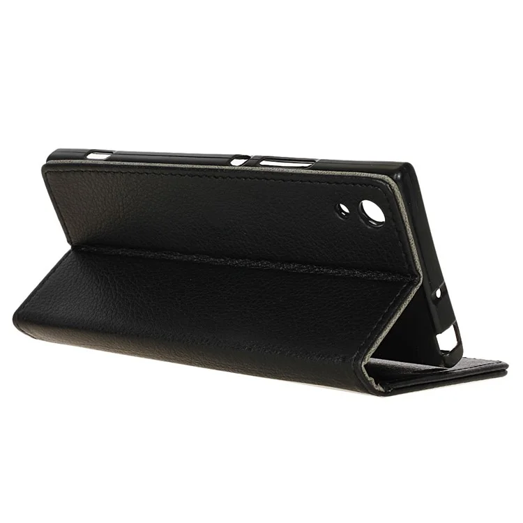 Litchi Grain Folio Leather Wallet Mobile Case for Sony Xperia XA1 - Black
