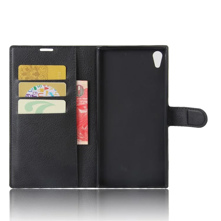 Litchi Skin Leather Wallet Case for Sony Xperia XA1 Ultra - Black