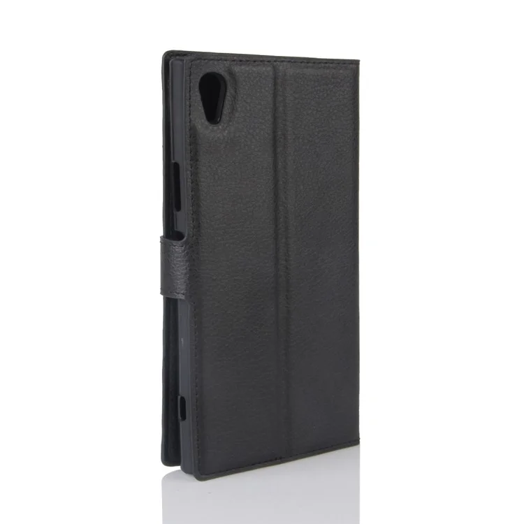 Litchi Skin Leather Wallet Case for Sony Xperia XA1 Ultra - Black