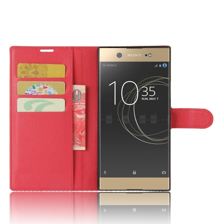 Litchi Skin Leather Card Holder Case for Sony Xperia XA1 Ultra - Red