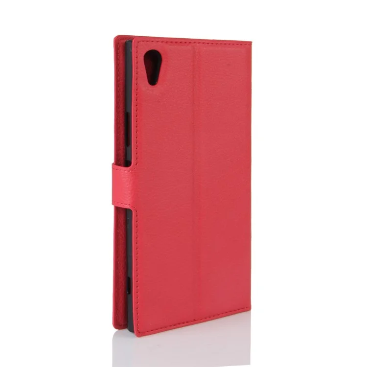 Litchi Skin Leather Card Holder Case for Sony Xperia XA1 Ultra - Red