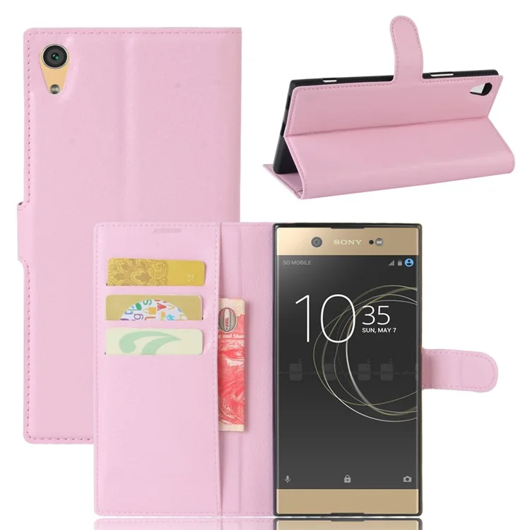 Litchi Hautstand Leder Brieftasche Für Sony Xperia Xa1 Ultra - Rosa