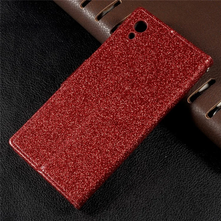 Flash Powder Leather Wallet Case for Sony Xperia XA1 - Red