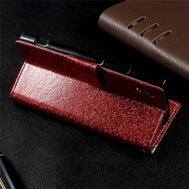 Flash Powder Leather Wallet Case for Sony Xperia XA1 - Red
