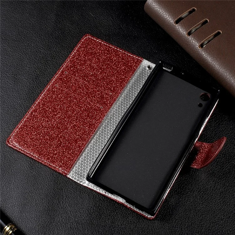 Flash Powder Leather Wallet Case for Sony Xperia XA1 - Red