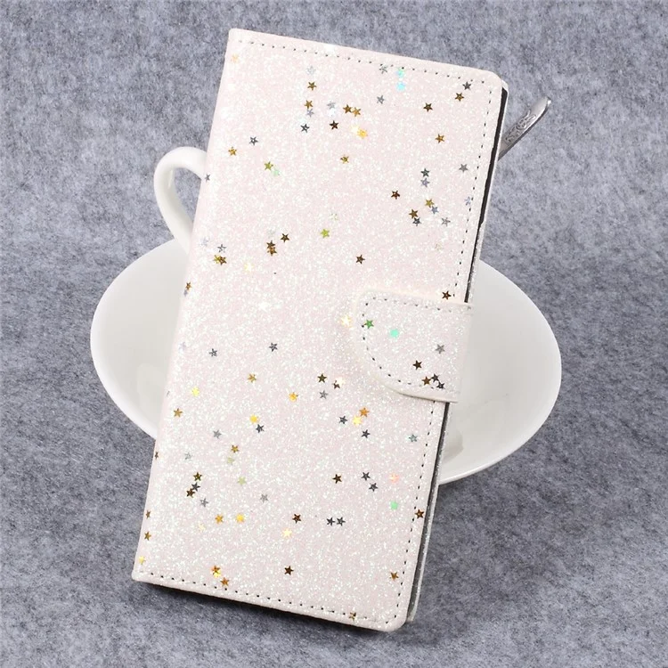 Glitter Star Sequins Leather Folio Flip Case for Sony Xperia XZ Premium - White