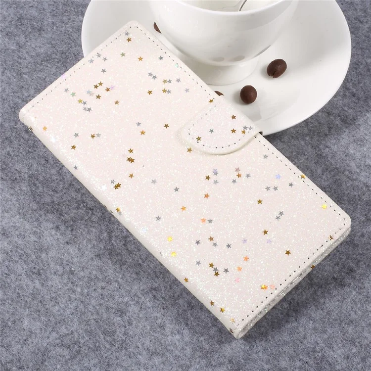 Glitter Star Sequins Leather Folio Flip Case for Sony Xperia XZ Premium - White