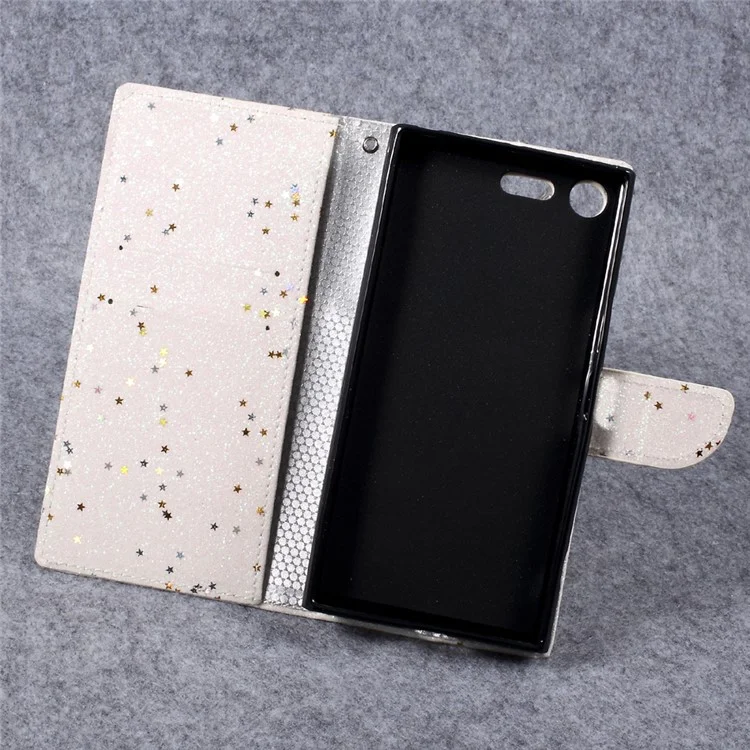 Glitter Star Sequins Leather Folio Flip Case for Sony Xperia XZ Premium - White