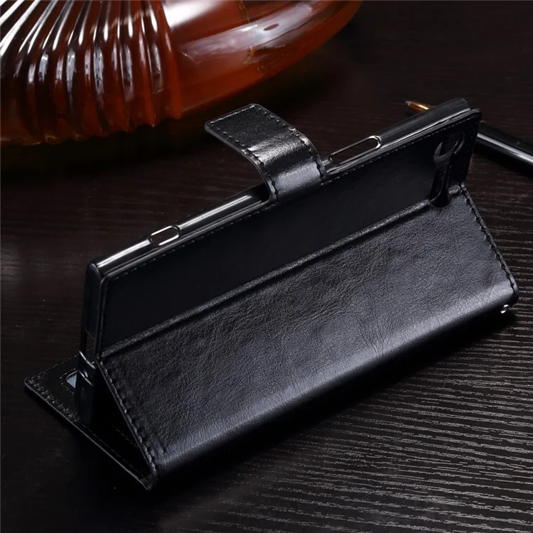 Crazy Horse Leather Wallet Case for Sony Xperia XZ Premium - Black
