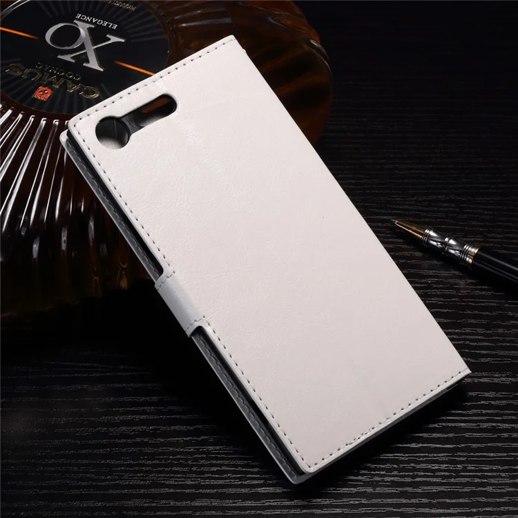 Crazy Horse Leather Wallet Cover for Sony Xperia XZ Premium - White