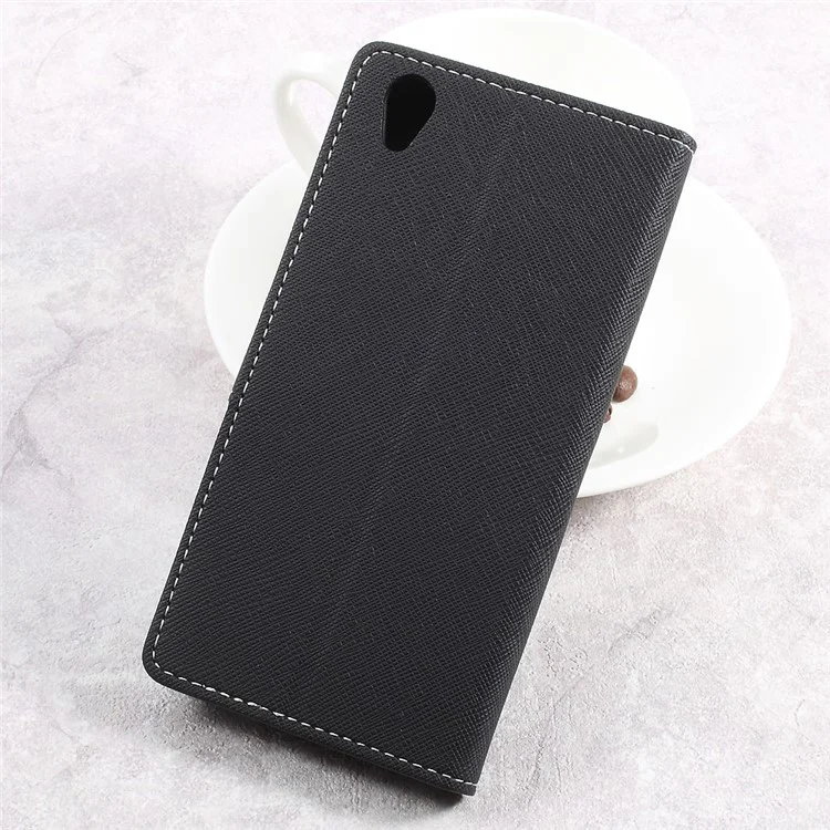 Cross Texture Wallet Leather Stand Cell Phone Case for Sony Xperia L1 - Black