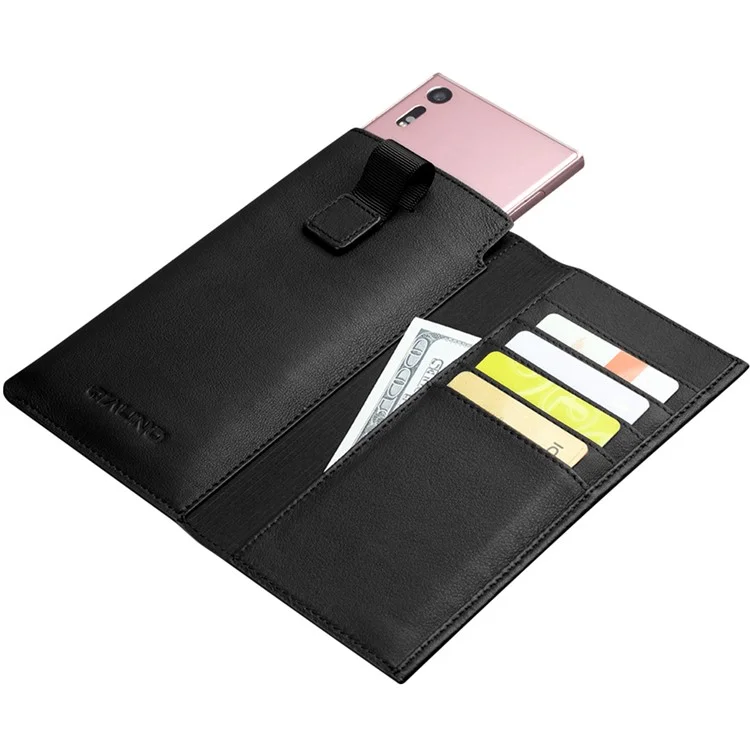 QIALINO Genuine Leather Wallet Protective Phone Pouch for Sony Xperia XZ, Size: 9.3 x 16.8cm - Black