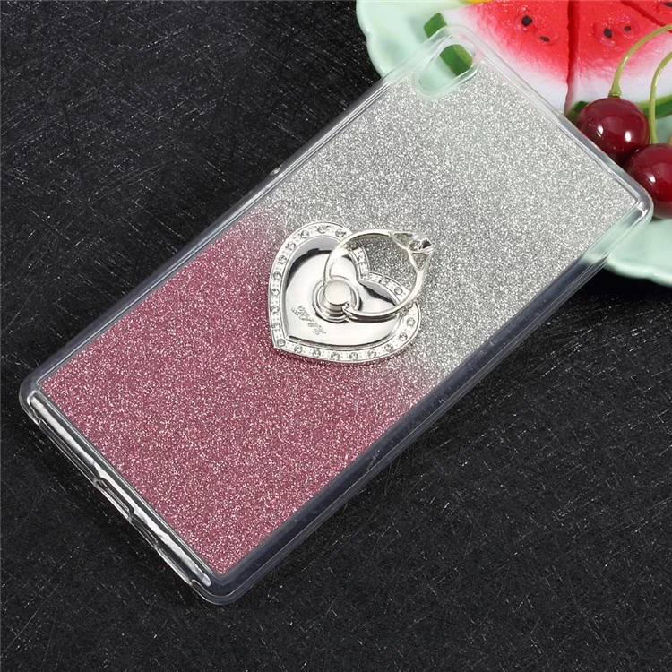 Gradient Glittery Powder TPU Heart-shaped Kickstand Case for Sony Xperia XA Ultra - Rose