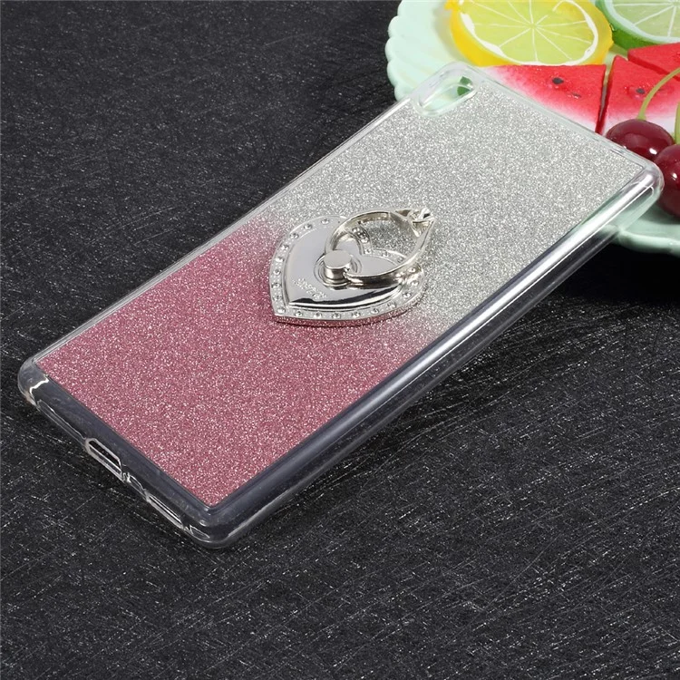 Gradient Glittery Powder TPU Heart-shaped Kickstand Case for Sony Xperia XA Ultra - Rose